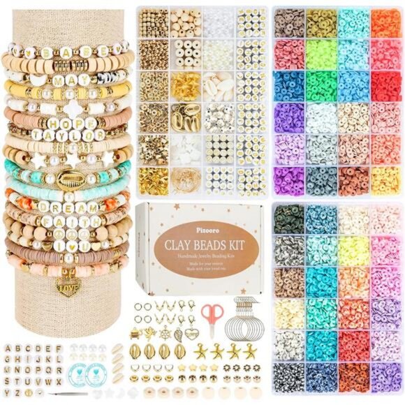 Pizooro Clay Beads 3 Boxes Bracelet Making Kit, 10500pcs Beads for Jewelry - Picture 1 of 7